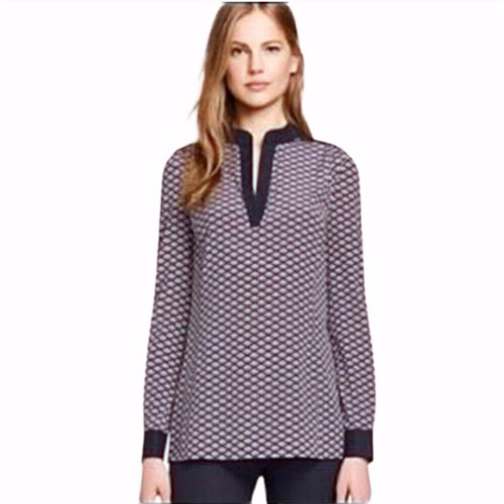Tory Burch Silk Tunic in Navy/Beige Geo
